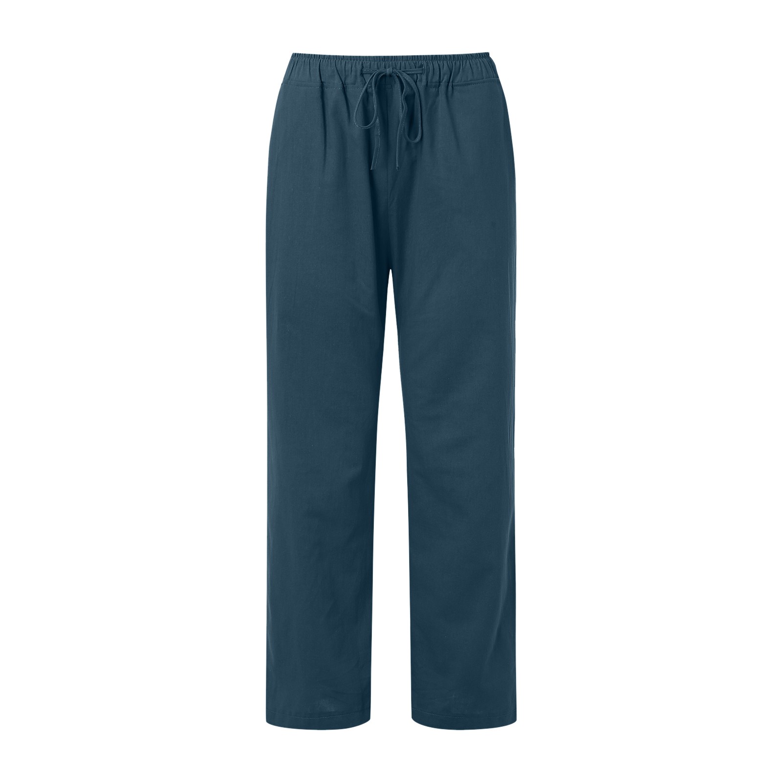 thumbnail image 4 of Pantalones anchos de cintura alta para mujer: pantalones elásticos con cordón, cómodos pantalones largos rectos con bolsillos, poliéster, para todas las ocasiones, 4 of 5